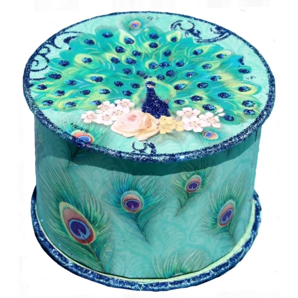 Punch Studio Fan Tail Peacock Green Tea Soap Glitter Embellished Spool Box 61040